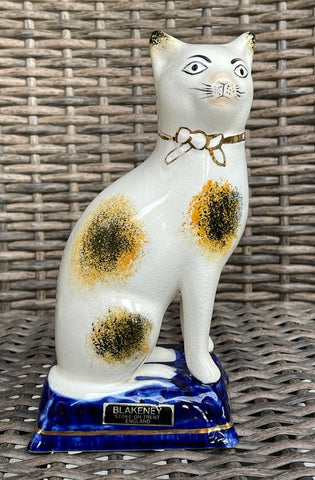 Vintage Two Tone Black/Brown Spotted English Staffordshire Cat Figurine