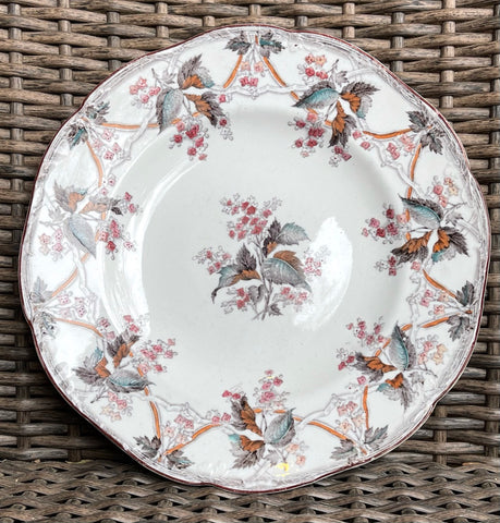 Antique Wedgwood Pearl Transferware Plate Trellis & Vine Muted Autumn Flowers