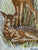 Vintage English Woven Silk Red Fawn Deer Matted & Gold Frame