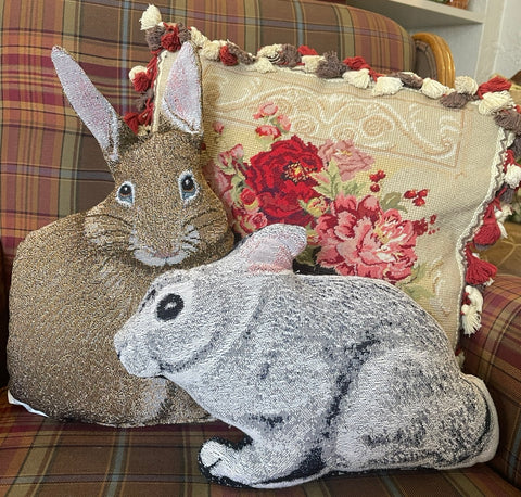 New Antique Style Figural Shaped Gray ๐ Bunny Rabbit Pillow