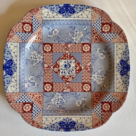 Spode Red & Blue Bi Color Transferware Patchwork Quilt Plate 1