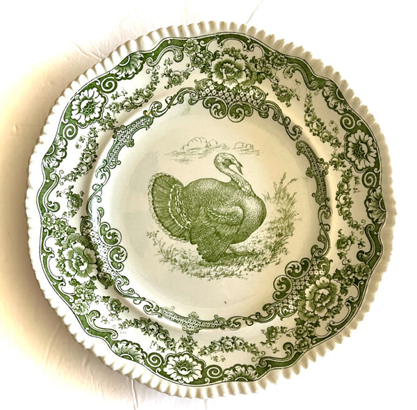 Antique Green Transferware Turkey Plate Lincoln Bisto Powell Bishop St