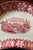 Rare Antique Salad Plate Crescent Shape Waterfall scene Red Transferware