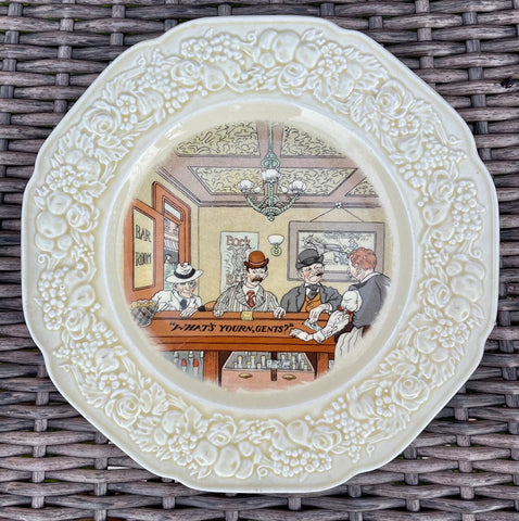 Antique English Creamware "WHAT'S YOURN, GENTS?" Pub Plate / Bar Decor # 2 of 6
