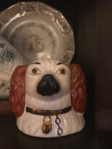 Vintage Staffordshire Brown Spaniel Dog Head Money Bank - English Country Decor