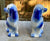 12" Lg Pair Antique Blue w/ Gold Accents English Staffordshire Spaniel Dog Figurines
