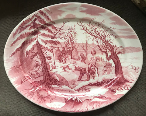 Red Royal Staffordshire Thanksgiving Landing of the Pilgrims English Transferware Platter