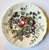 Black Polychrome Transferware Plate Hand Painted Roses Cherries Grapes Flowers Raspberries