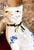HTF Blue Chintz Roses English Transferware Staffordshire Mantle Cat w/ Bows RARE