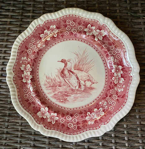 RARE Vintage Spode Copeland Tower Red Transferware Plate Game Bird Wild Duck No. 8