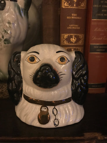 Vintage Staffordshire Black Cavalier  Spaniel Dog Head Money Bank - English Country Decor