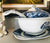 Antique Blue & White RARE Soup Tureen Ladle & Platter Woods Woodland Pastoral Horse & Plough Dog Farmhouse