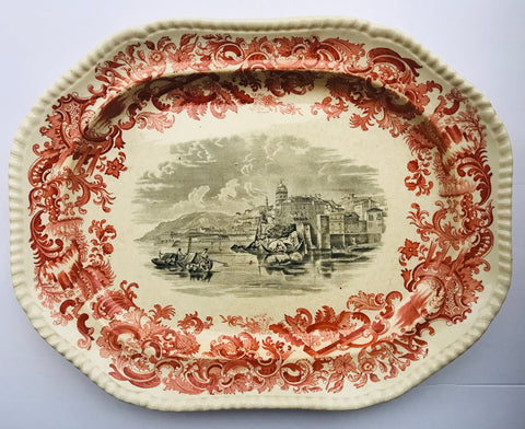 Stunning Large Bi Color Brick Red & Black Transferware Spode Copeland Platter
