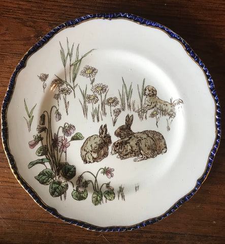 Antique Royal Doulton Plate French Rabbits Hunt Scene  La Chasse