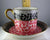 Antique Aesthetic Movement Bi Color Pink & Black Lg Joke Cup & Saucer leaves & Greek Key