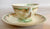 Antique Ridgway Brown & Green Bi Color Transferware Tea Cup & Saucer Garden in Church Yard
