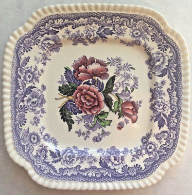 Spode Mayflower Periwinkle Purple Transferware Square Dessert Plate