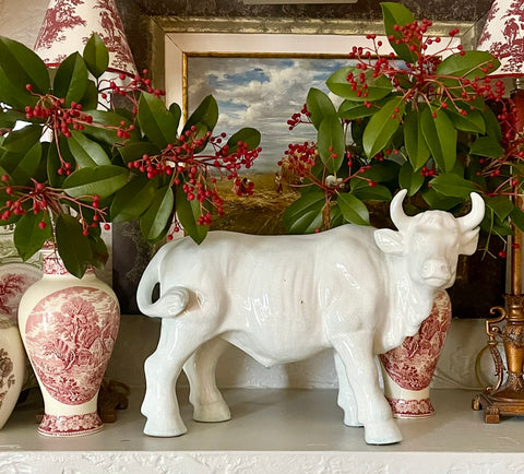 HUGE Butcher Shop Display White Cow / Bull Figurine