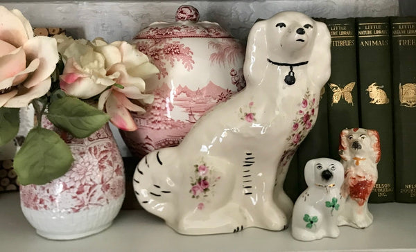 Vintage Pink & Cream Shabby Roses Chintz English Staffordshire Spaniel