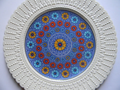 Blue Green Transferware Kingsware Floral Medallion Enamel Chinoiserie Chintz Embossed / Relief Border Plate England Vintage Coalport RARE