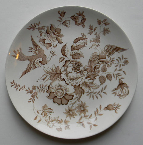 Aesthetic Brown Transferware Plate Roses Pheasants / Birds Ridgway Atherstone Asiatic Pheasants