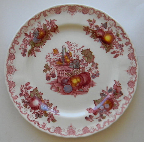 10” Masons English Ironstone Red Polychrome English Transferware Plate Fruit Basket Hand Painted Fruits