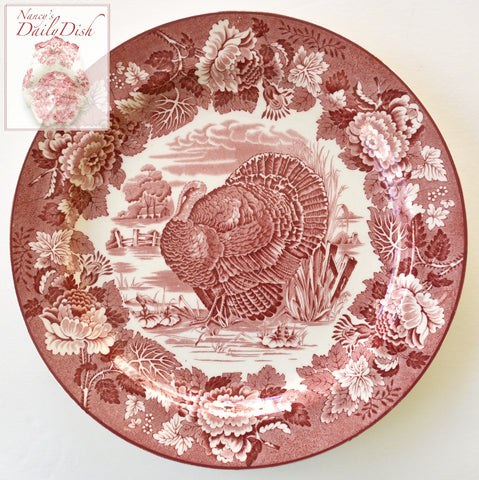 Vintage Red Transferware Thanksgiving Turkey Plate Enoch Wood & Sons English Scenery