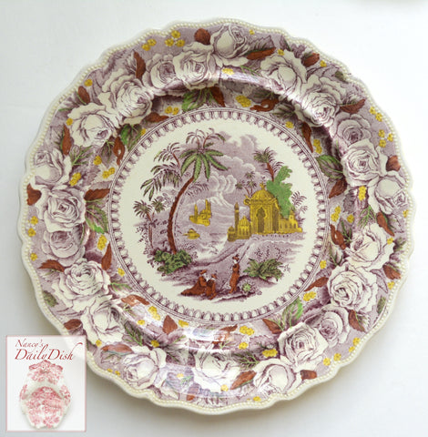 Chinoiserie 1891 Purple Polychrome Transferware Plate Ridgways Oriental