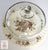 13.75" Brown & White Transferware Round Cake Platter Basket of Fruits & Flowers