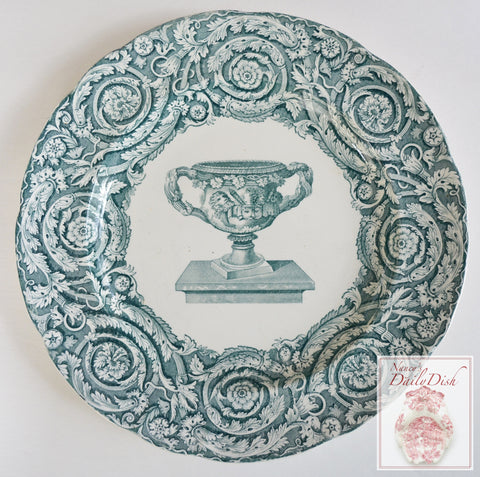 Antique Teal Copeland Garrett Late Spode Transferware Plate Ornate Urn Scrolls Thistle