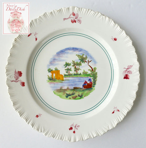 Wedgwood Multicolored Transferware Plate Embossed Border Summertime Fishing Scenes