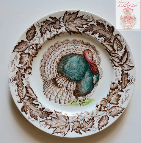 Thanksgiving Dinner Plate Tom Turkey Brown Transferware Plate / Charger Royal Staffordshire Clarice Cliff  Autumn Foliage
