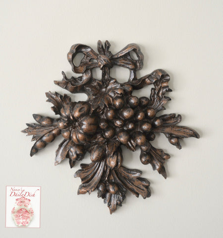 Architectural Autumn Ribbon & Fruit Over Door Picture Topper French Etienne