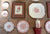 5' Instant Wall Decor!  Red & White Framed Botanical Roses Prints, Tole Shelf,  & 16 Antique Mix n Match Red Transferware Plates & Jar