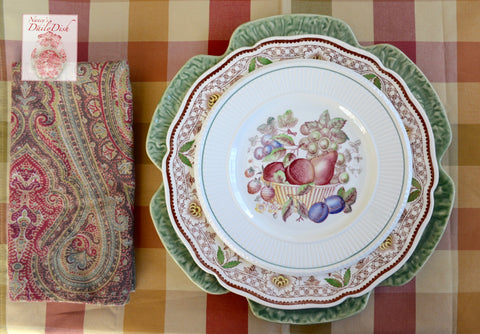 Vintage Wedgwood Hand Painted Basket of Fruit Red Transferware Salad Plate Border