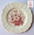 Floral Square Vintage Red Transferware Plate Flowers w/ Embossed Border Charlotte