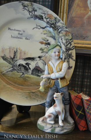 Vintage Country French Figurine Boy and His Dog