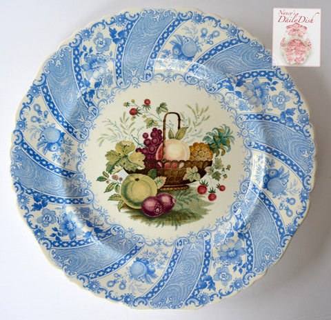 STUNNING & VERY RARE William Smith & Co ' WEDGeWOOD ' Fruit Basket Faux Bois Light Blue Polychrome Transferware Plate