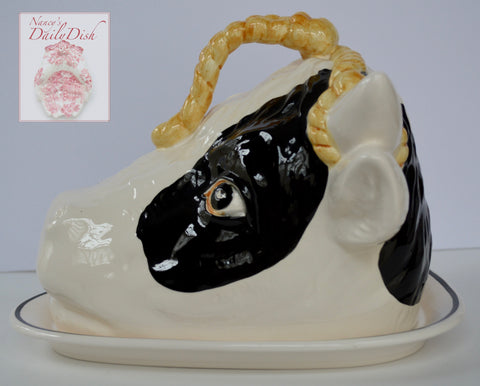Vintage English Staffordshire Black & White Cheese Keep Bull / Cow Head