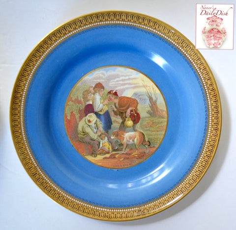 Antique Blue Border Pratt Ware Transferware Plate Gilt & Blue Border "Lend A Bite"
