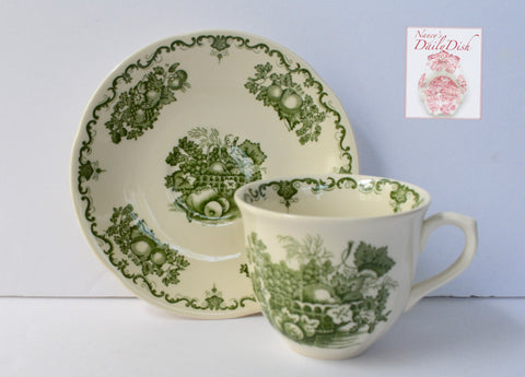 Mason's Green Transferware Fruit Basket Teacup & Saucer