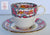 Pink & Aqua Blue Copeland Spode Vintage Transferware Demitasse Cup & Saucer Hand Painted Flowers and Scene