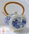 Blue Chintz Calico Transferware Biscuit Barrel w/ Original Bamboo Handle Grazing Cattle Cows