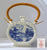 Blue Chintz Calico Transferware Biscuit Barrel w/ Original Bamboo Handle Grazing Cattle Cows