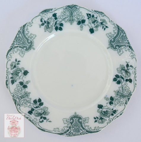 14 sided Teal Transferware Salad Plate Roses Scrolls & Gold Trim  Circa 1900