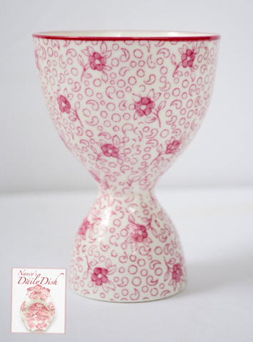 Pink Transferware Crown Staffordshire Floral Calico Chintz Sheet Pattern Double Egg Cup