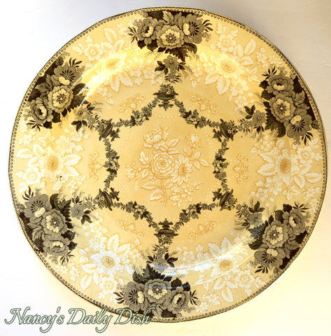 Circa 1835 Yellow Bi Color Transferware Round Platter Etruscan Festoon Ridgway VERY RARE