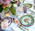 Antique Pratt Teal Transferware Footed Compote Tray Country French Botanical Floral Bouquet Peonies Cornflower Phlox Hand Painted