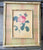 Vintage French Rose Print on Board w/ Pink Green Plaid & Distressed Bamboo Frame