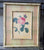 Vintage French Rose Print on Board w/ Pink Green Plaid & Distressed Bamboo Frame